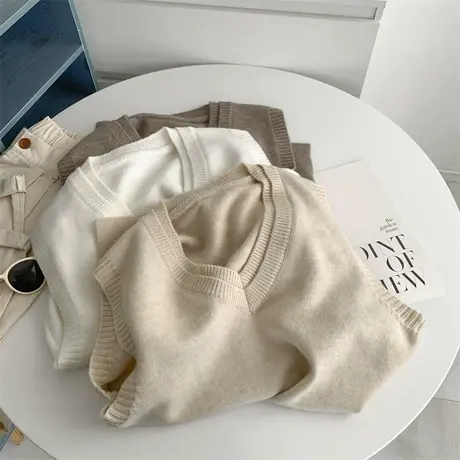 简约设计感双V领针织马甲女秋冬内搭外穿搭配衬衫针织衫背心坎肩商品大图