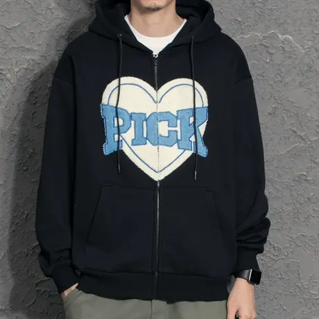 摇粒绒加厚内里秋冬复古潮牌男女款卫衣开衫连帽宽松青少年外套男商品大图