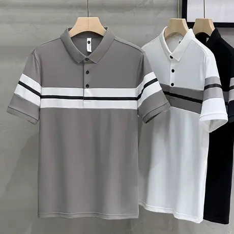 夏季高档条纹拼接修身翻领t恤男短袖商务休闲保罗潮流polo衫男夏商品大图