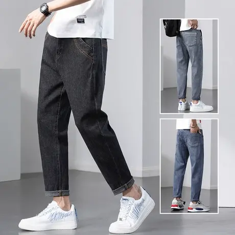 九分黑色潮牌牛仔裤男士直筒宽松广州新塘镇休闲男裤子春夏季薄款商品大图