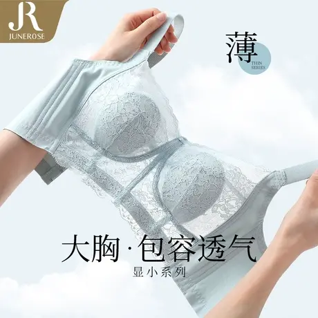 六月玫瑰内衣女大胸显小夏季薄款无钢圈收副乳防下垂兔耳朵水晶杯商品大图