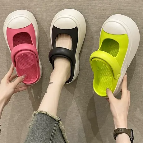 玛丽珍凉鞋女夏季网红外穿松糕厚底增高两穿包头沙滩踩屎感凉拖鞋图片