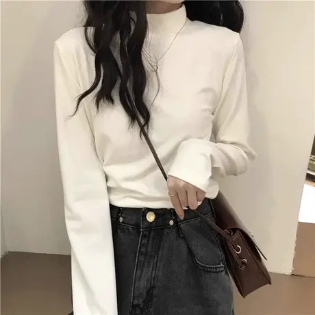 德绒保暖内衣女加绒加厚秋冬季内搭半高领打底衫长袖T恤磨毛上衣商品大图