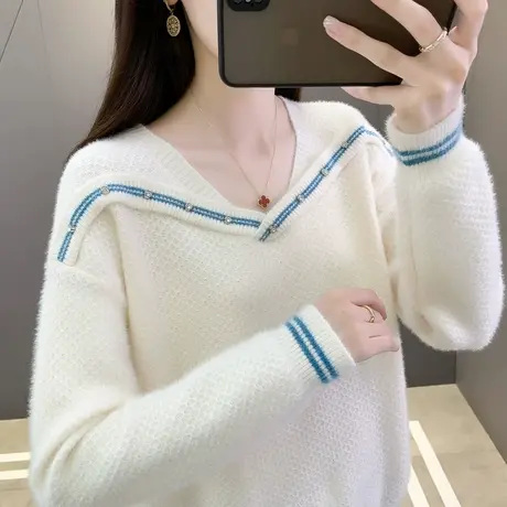 水貂绒毛衣女秋冬2023新款女装上衣宽松外穿加厚洋气针织衫女外套图片