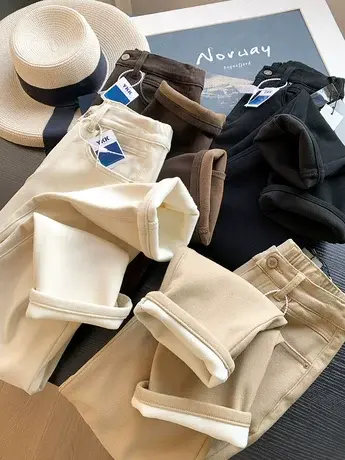 享永子【显瘦神裤】秋冬加绒直筒牛仔裤女高腰百搭法棍烟管长裤图片