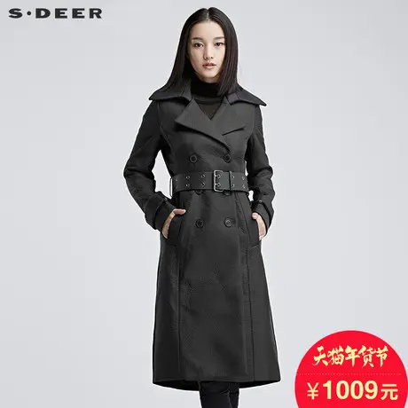 sdeer圣迪奥女装2018冬装双排扣翻领毛呢大衣中长款外套S16481888图片