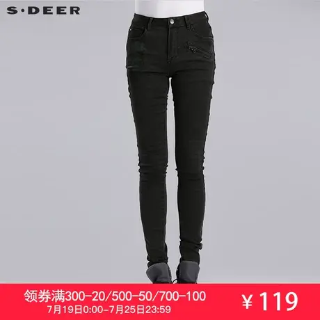 sdeer圣迪奥女装休闲漆印牛仔长裤S16280816商品大图