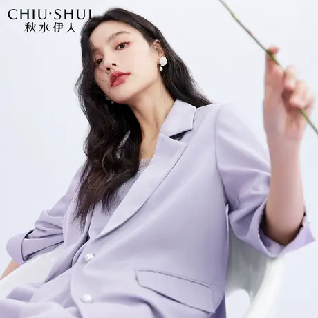 秋水伊人复古西装女2022春夏新款女抗皱高级垂感七分袖通勤小外套图片