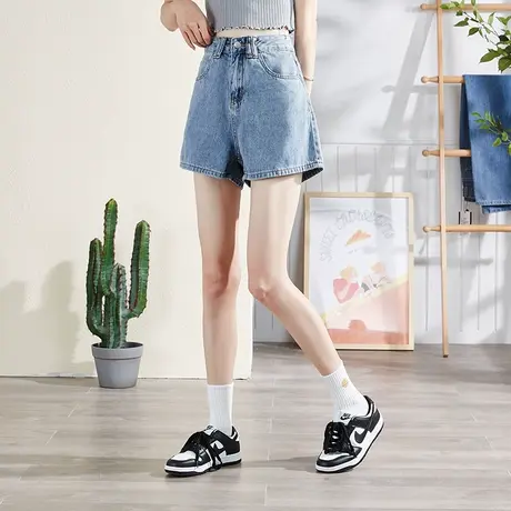 唐狮春夏牛仔裤女士短裤黑色高腰显瘦直筒设计感小众热裤裤子潮商品大图