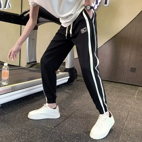 秋季潮牌休闲裤小脚裤裤子修身潮流束脚裤条纹青年运动卫裤九分裤商品大图