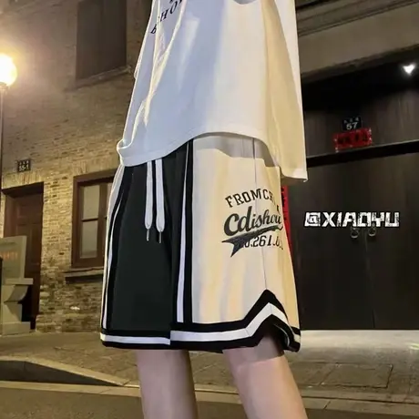 美式拼接撞色短裤男夏季宽松休闲运动中裤潮牌健身篮球五分裤子5商品大图