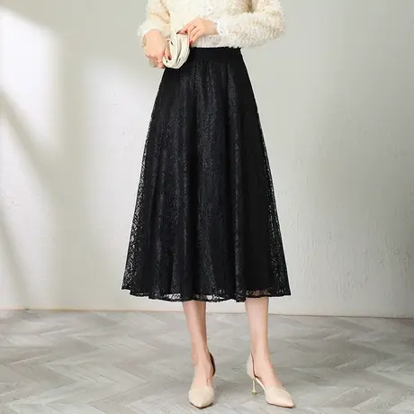 2025春季新款蕾丝裙a字裙女高腰气质垂感显瘦半身裙中长款通勤裙图片