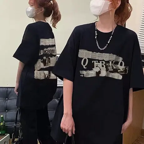 夏季新款独特纯棉短袖T恤打底上衣女潮牌甜酷服ins风宽松半袖体恤商品大图