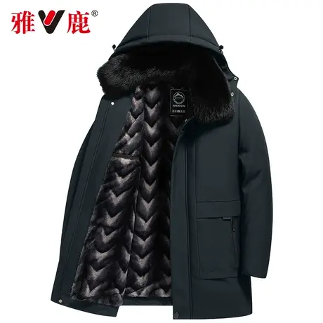 雅鹿中老年人冬季新款棉衣服加绒加厚派克服爸爸冬装棉袄保暖外套商品大图