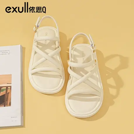 依思q厚底凉鞋女夏季2024年新款仙女风网红软底平底细带罗马女鞋图片