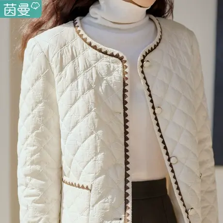 茵曼官方旗舰店小香风外套女2024春秋新款菱格轻薄款棉衣棉服棉袄图片