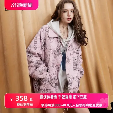 【商场同款】妖精的口袋印花宽松棉服女2023秋季新款美式棉衣外套图片