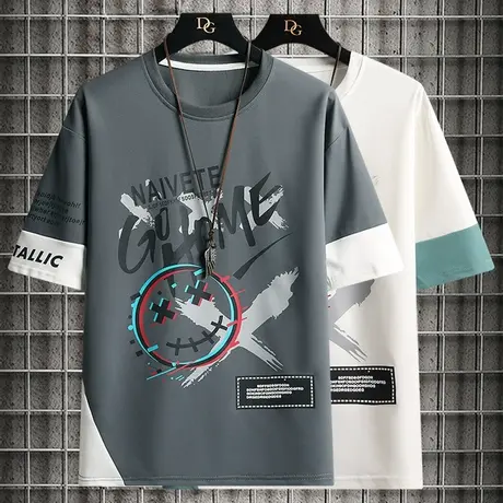 短袖t恤男夏季2023年新款潮牌ins宽松涂鸦半袖体恤男装夏装上衣服商品大图