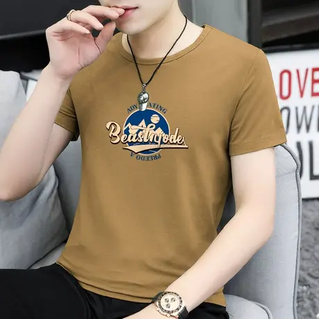 莫代尔短袖t恤男装2023新款夏季冰丝速干半袖上衣服凉感印花体恤商品大图