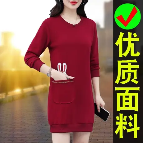 恋上17号早春卫衣女2023年新款圆领大码显瘦中长款胖MM遮肚子宽松图片