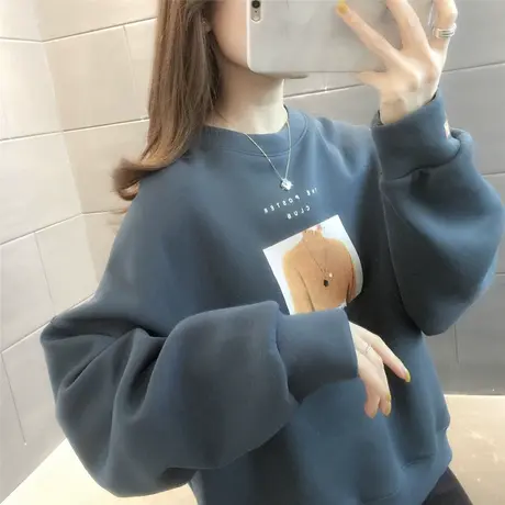 春秋薄款宽松长袖圆领上衣2023新款春装外套洋气百搭卫衣女潮ins图片