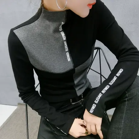加厚打底衫女长袖秋冬新款半高领修身加绒上衣欧货时尚磨毛T恤潮t商品大图
