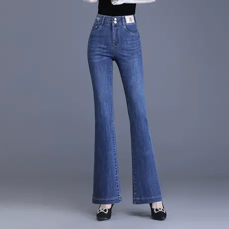 2023秋季新款高腰修身弹力牛仔裤微喇叭裤垂感通勤长裤时尚女裤子商品大图