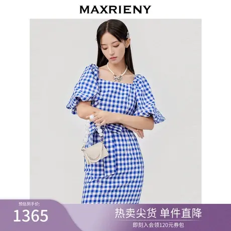 MAXRIENYblingbling小蓝格连衣裙女夏季茶歇长裙图片