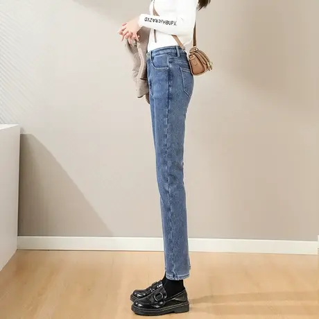 高腰直筒牛仔裤女秋季季2023年新款显瘦弹力修身九分小个子烟管裤商品大图
