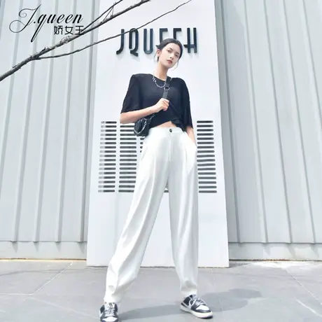 高腰垂感哈伦裤女夏季薄款新款韩版休闲松紧腰宽松显瘦直筒小脚裤图片