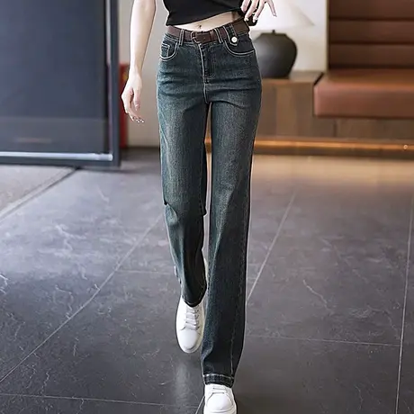 复古牛仔裤女春秋2023新款高腰显瘦窄版直筒裤宽松遮肉阔腿裤长裤图片