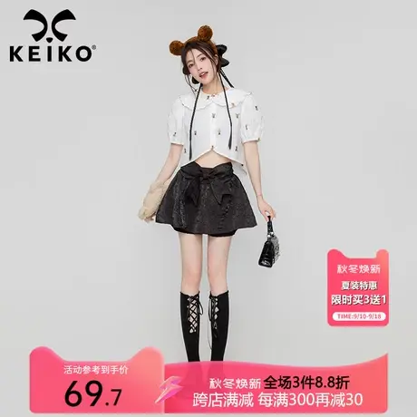 长腿特效！少女感蓬蓬a字半身裙202323夏季甜辣妹黑色蝴蝶结短裙图片