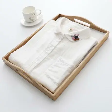 2021夏装新款文艺小清新双层纯棉纱短袖衬衫女衬衣翻领百搭上衣T商品大图