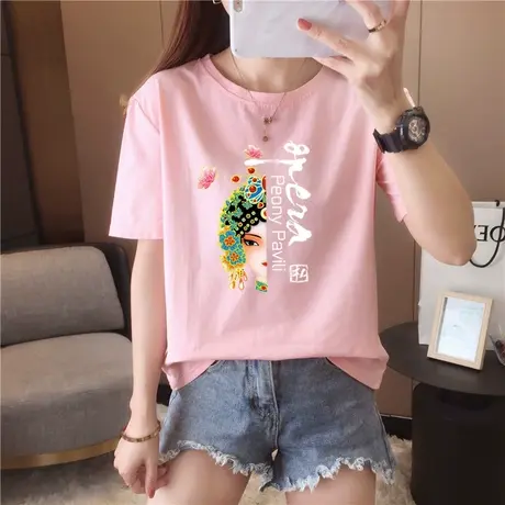 酷女孩穿搭白色短袖t恤女ins潮2023年新款夏季宽松原宿港风上衣服商品大图