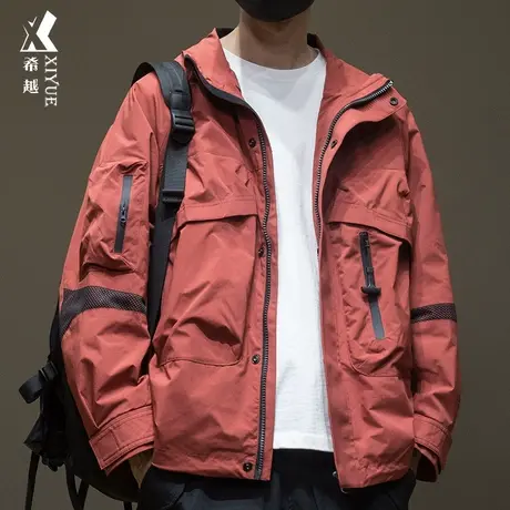 希越户外防水大口袋设计冲锋衣男秋季宽松大码ins立领拉链外套潮商品大图