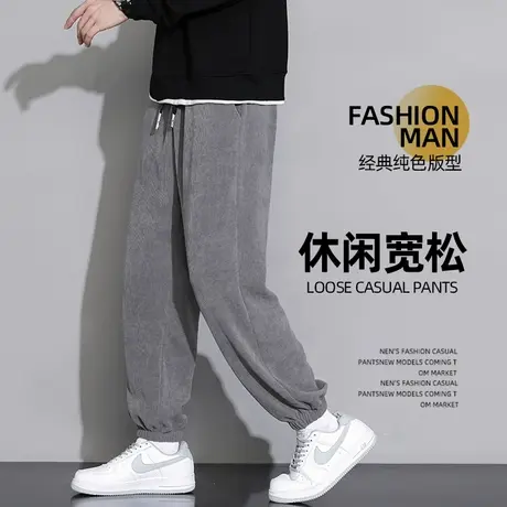 美式休闲裤子男款夏季宽松束脚潮牌条纹灰色运动卫裤春秋薄款长裤商品大图
