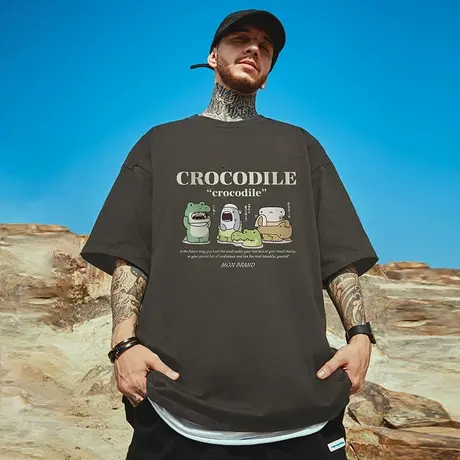 摩严潮牌胖子男装加肥加大大码宽松日系卡通短袖T恤青少年半袖男商品大图