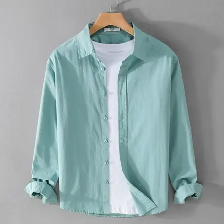 纯棉衬衫男休闲长袖全棉衬衣宽松简约百搭青年打底清新男上衣外套商品大图