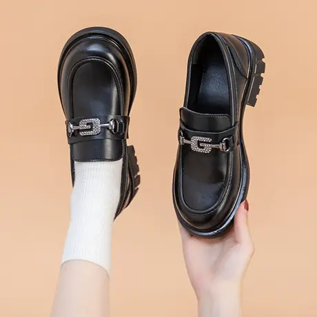 网红小皮鞋女2023秋新款英伦皮面女鞋百搭厚底春秋单鞋休闲乐福鞋商品大图