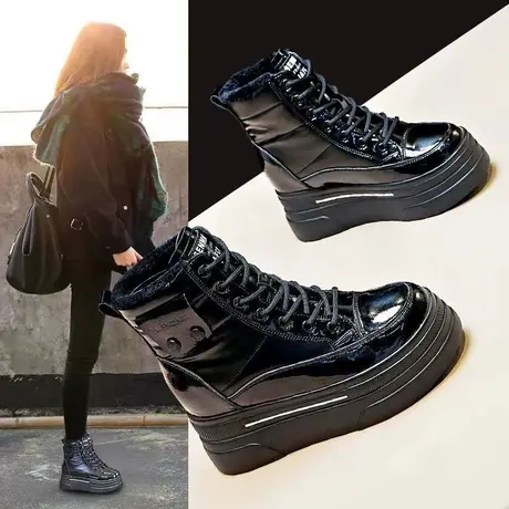 马丁短靴子女2023冬季新款保暖棉鞋厚底内增高加绒加厚防水雪地靴商品大图