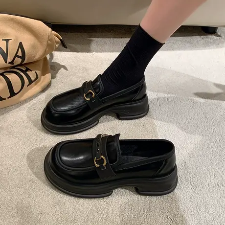 乐福鞋女2023年春秋季新款日系jk配裙子一脚蹬单鞋粗跟防滑小皮鞋商品大图