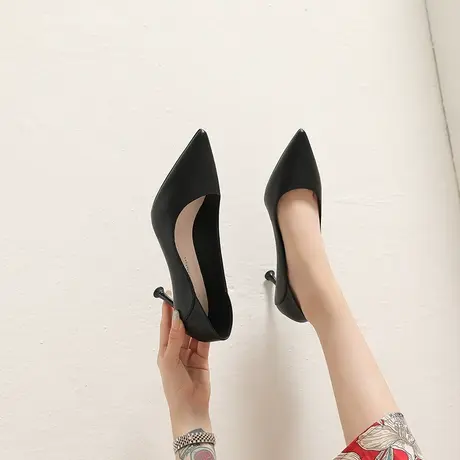 黑色高跟鞋女细跟2023年春季新款性感尖头职业单鞋法式少女礼仪鞋图片