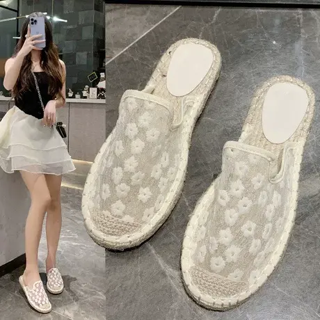 女新款韩版网纱防滑包头半拖鞋外穿平底学生懒人仙女风网红凉拖商品大图