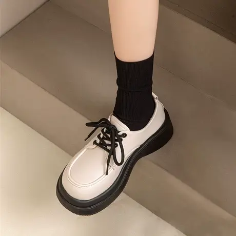 潮牌厚底小皮鞋女英伦风秋季新款百搭jk系带松糕底日常休闲乐福鞋商品大图