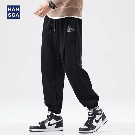 hansca卫裤男春秋潮牌美式高街休闲运动青少年大码束脚黑色长裤子图片
