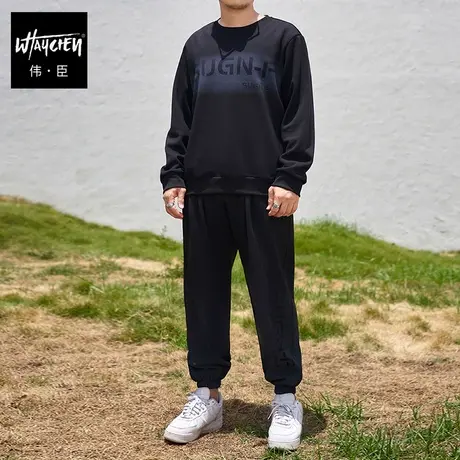 伟臣2023秋冬新品圆领卫衣男大码胖子加肥加大休闲卫裤肥佬套装男图片