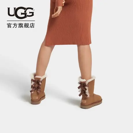 UGG冬季女士休闲舒适平底圆头蝴蝶结纯色短靴雪地靴 1016225商品大图