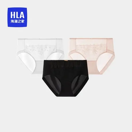 HLA/海澜之家女士蕾丝中腰内裤三角短裤薄款撞色抗菌透气高弹亲肤商品大图