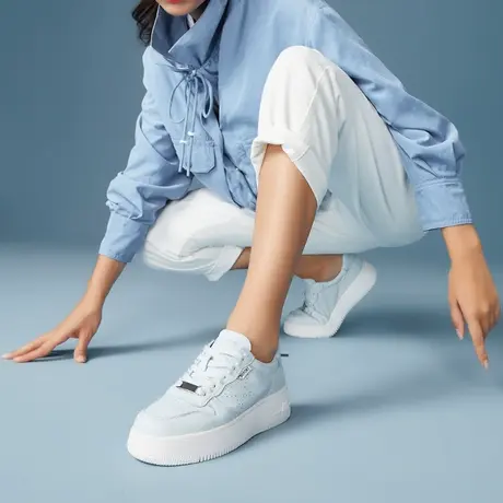 意尔康小白鞋女夏2024新款厚底增高运动休闲鞋女ins百搭真皮女鞋商品大图