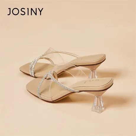 Josiny/卓诗尼水钻高跟鞋女2024春季新款法式细跟凉拖外穿配裙子商品大图